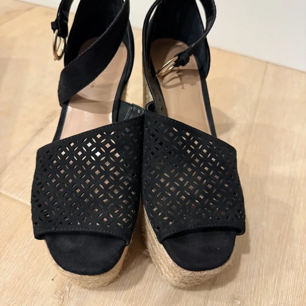 14th & Union Theryn Black Espadrille Wedge Sandal
